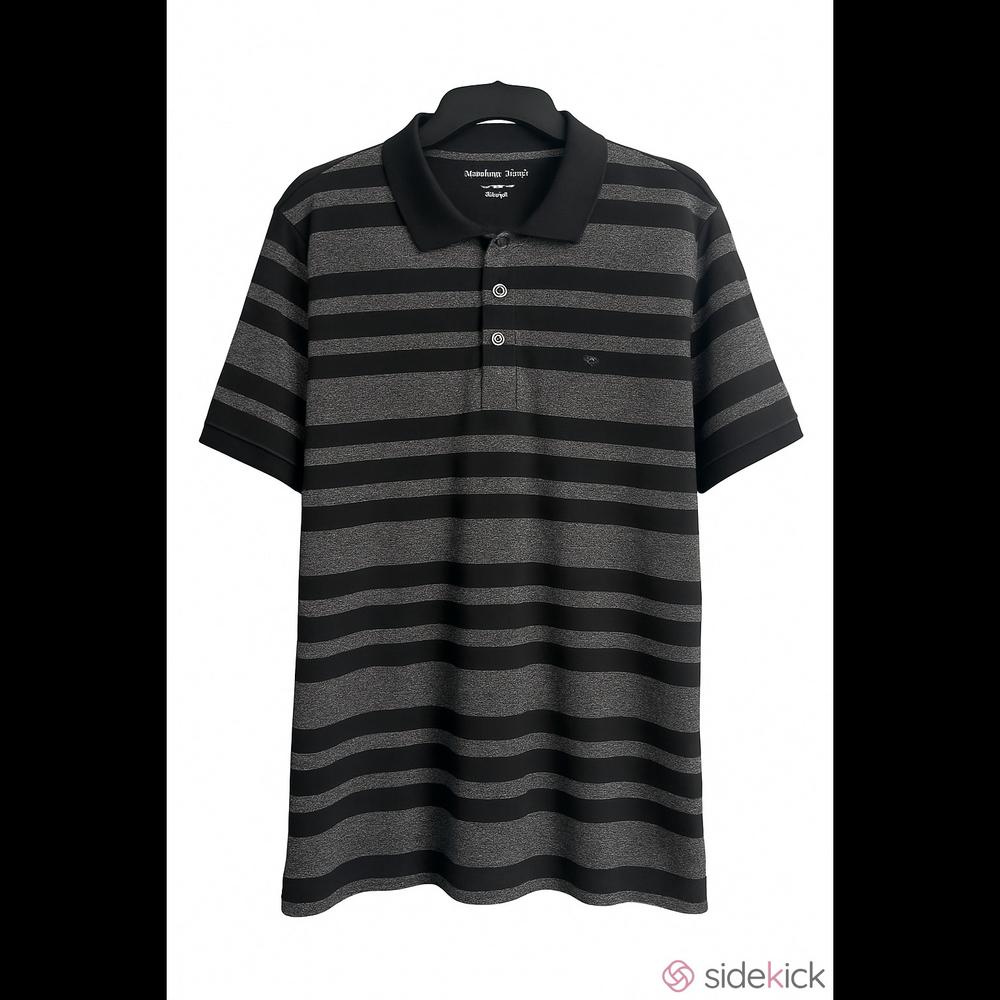 NWOT Michael Kors Black and Gray Striped Polo Size L